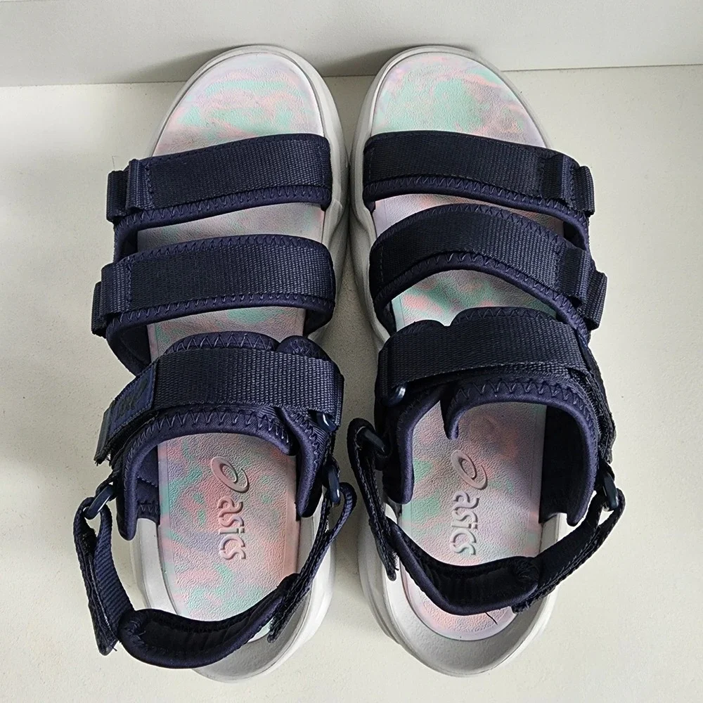 *Asics Bondal Mens 9/ Womens 10.5 Navy Blue White Chunky Strappy Sport Sandals